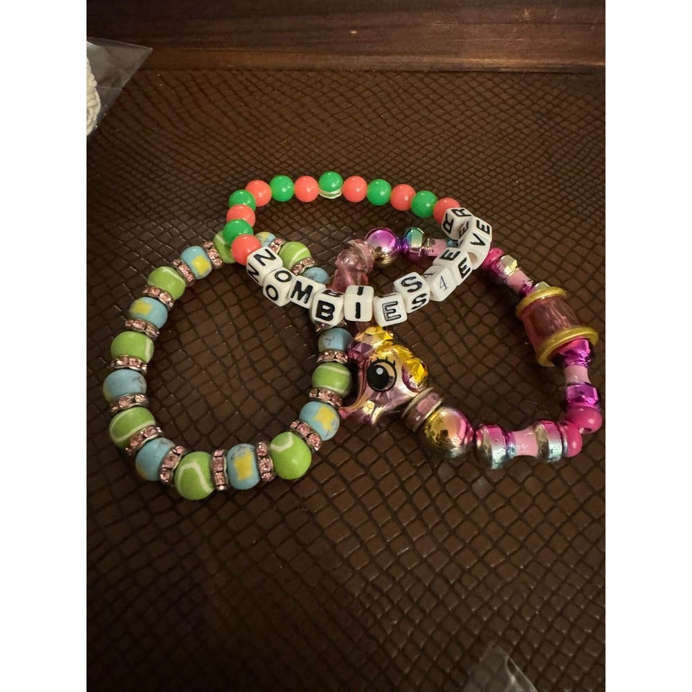 Set of 3 Crazy Beaded Bracelets Pink Zombies 4 Ever Fun